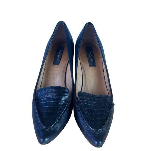 Ann Taylor Pumps Women 6 Black Leather Embossed Croc Front Loafer Pointed Toe - Picture 3 of 11